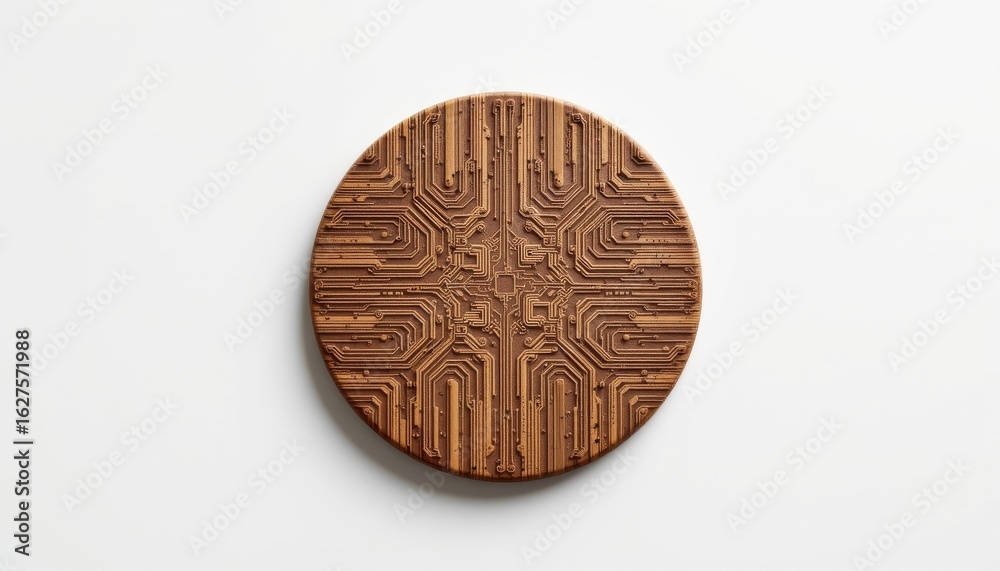 Fototapeta premium a high resolution, ultra sharp isolated sap circuit plate made from hybrid tree fiber weave, placed on a pure white background with no shadow or minimal soft shadows only
