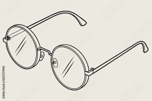 Black outline round eyeglasses with clear lenses on a light beige background eyewear spectacles