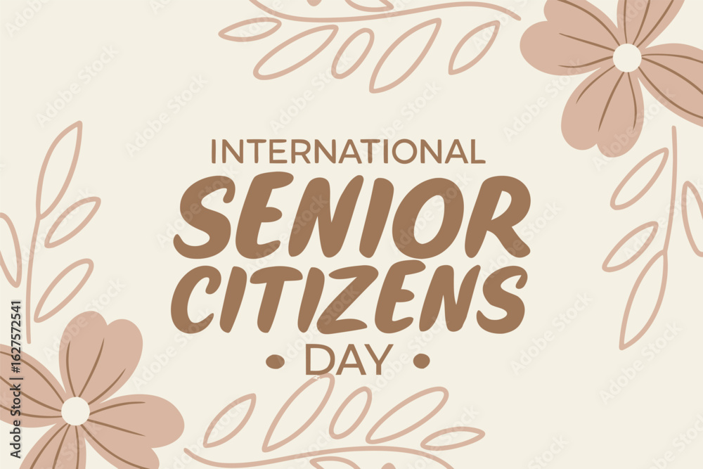 Obraz premium International Senior Citizens Day text with floral and leaf motifs vector
