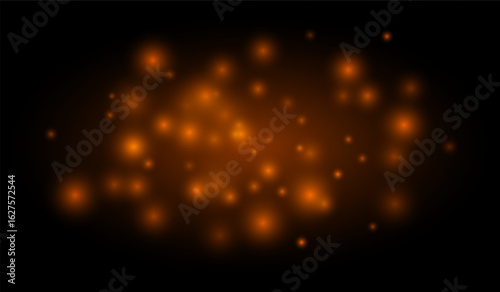 Soft glowing particles scattered across a dark background create an atmospheric light effect. Perfect for overlays, decoration, and digital visual effects.