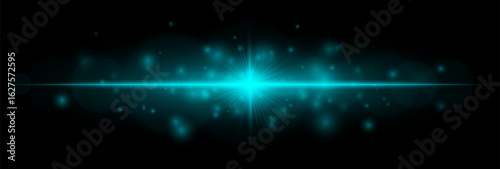 Intense horizontal flare with beams and soft particles, creating a vibrant accent for overlays, highlights, backgrounds, and graphic design.