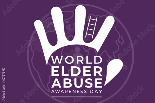 World Elder Abuse Awareness Day graphic with white hand symbol and ladder vector