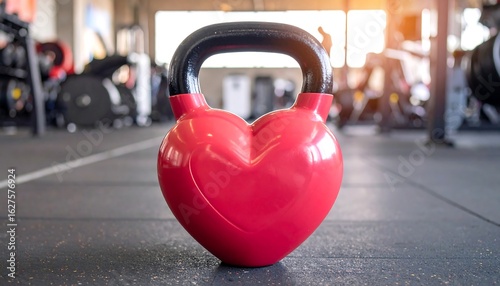 Red heart-shaped kettlebell in gym