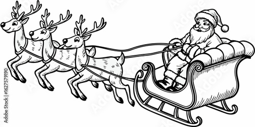 Santa Claus Sleigh Reindeer Cartoon Drawing