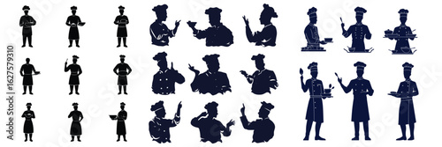 silhouettes of various professions including chef, doctor, nurse, and business people