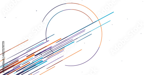 Abstract design with vibrant lines and circles in a dark space background. Dynamic movement with celestial elements. Modern graphic design. suitable for website backgrounds -