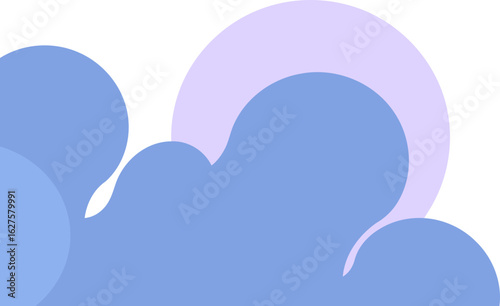 Abstract shapes in pastel blue and lavender with soft shadows. Simple geometric forms arranged in a modern, minimalist design. Elegant, soft color palette with neutral tones.