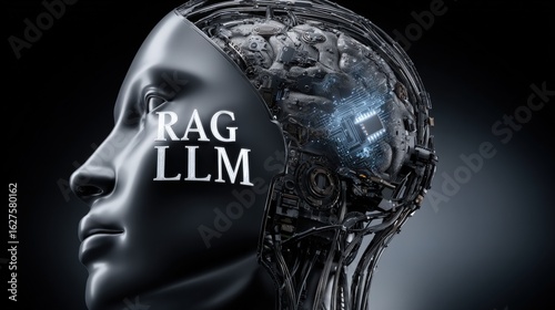 A robotic hand interacts with a glowing brain representation, showcasing the fusion of artificial intelligence. RAG (Retrieval Augmented Generation). LLM (Large Language Model)