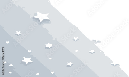 Abstract design of scattered white stars on a light gray background. 3D effect with depth and layering.