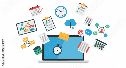 Boost productivity with dynamic time management illustration, ideal for workflow optimization and deadline tracking in modern business environments