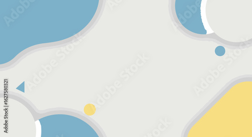 Abstract geometric shapes in pastel blue, cream, and yellow colors. Simple, layered forms with soft shadows, creating a minimalist background.