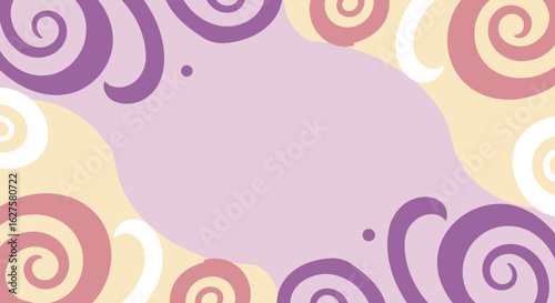 Abstract swirl design with pastel colors in a graphic/digital format. Whimsical, soft shapes with no people or objects in a neutral background, showing a calming visual.