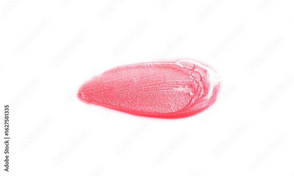 Fototapeta premium Bright red lip gloss isolated on white, top view