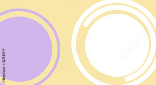 Pastel circles with overlapping rings in light purple and pale peach on a pale yellow background. Abstract design featuring concentric circles and blended hues, creating a modern, geometric aesthetic.