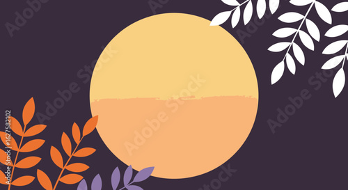 Abstract design with vibrant autumnal colors and foliage in a creative, minimalist style. Simple shapes and muted tones in the setting of an artistic, nature-inspired backdrop for graphic design.