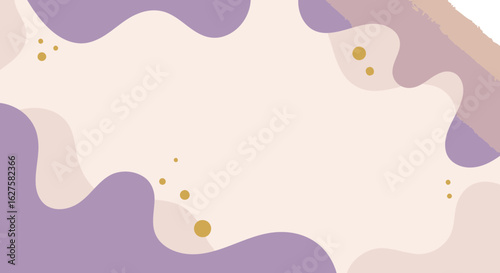 Abstract design with pastel purple and beige tones. Fluid, organic shapes and gold accents create a minimalist background.