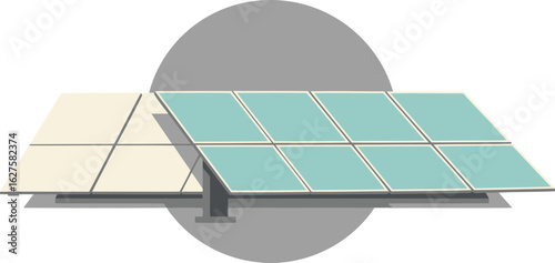 Solar panels on a gray surface with light beige panels. Flat, two-dimensional illustration of solar panels.