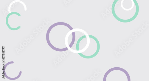 Abstract graphic design with various overlapping circles in teal, mint green, and lavender hues on a light gray background.