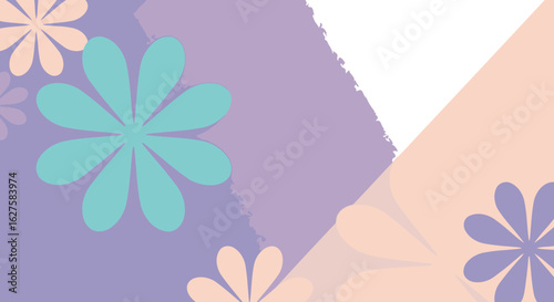 Pastel flower shapes in a muted color palette with a decorative design. Abstract floral graphic design elements on a two-tone background.
