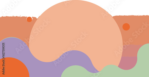 Abstract graphic design featuring layered shapes with soft color gradients.