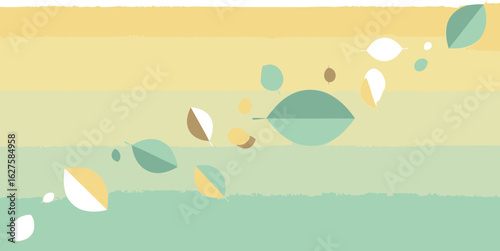 Abstract design of falling leaves in pastel colors on a soft gradient background. Arrangement of stylized autumn leaves with a subtle color transition.