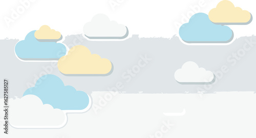 Pastel clouds in a light gray sky. Abstract shapes with light and shadow.