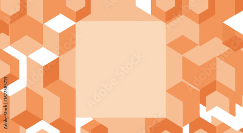 Geometric abstract background with orange and mint green cubes. Abstract composition with no people or objects. Modern design element. Use for website banner or background.