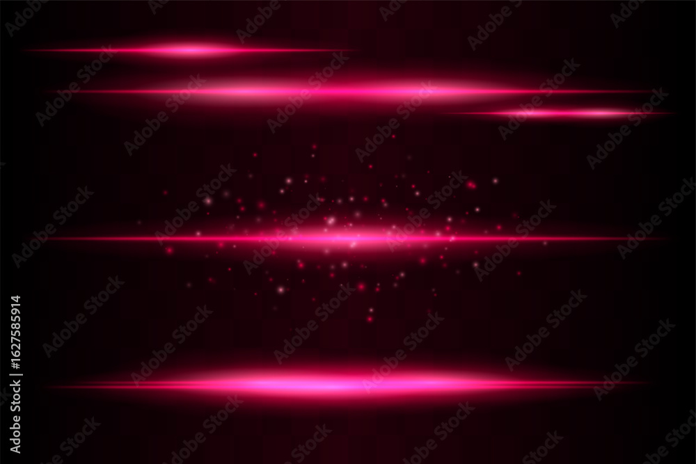 Shining set. Bright glowing beams combined with floating light particles. Central cluster highlights energy dispersion and soft motion on transparent background.