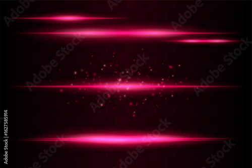 Shining set. Bright glowing beams combined with floating light particles. Central cluster highlights energy dispersion and soft motion on transparent background.