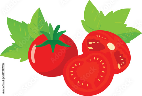 Fresh ripe red tomatoes with green leaves isolated on white background healthy food ingredient