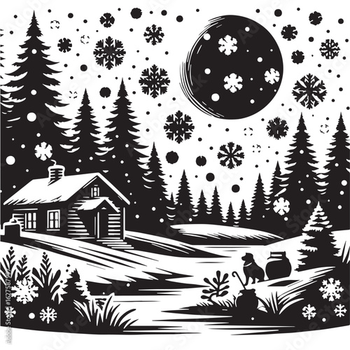 black Snowball fight scene Silhouette Vector, High Quality Illustration on White Background