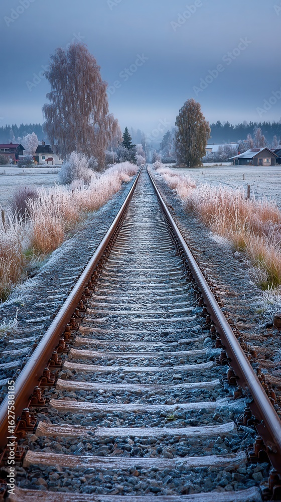 Fototapeta premium Winter Railroad Track Perspective
