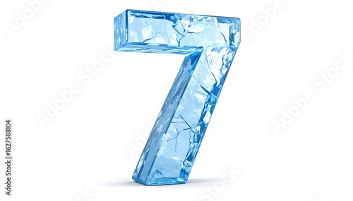 A stylized, 3D ice-like number seven