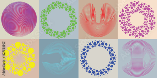 Lines and dots in Circle Form .Rotate rounded shape Vector .Rotating dots form a circle .Rotating and linear design element . Various lines forming round shape . Abstract Geometric line art 
