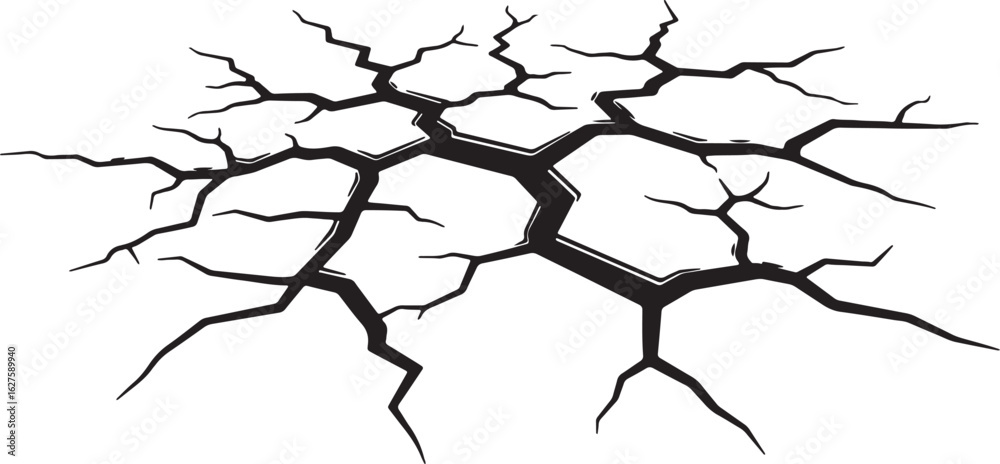 Vector art of dramatic crack on the ground, isolated on white background, symbolizing damage, fracture, and the fragility of the earth isolated on white background