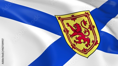 Photo realistic slow motion 4KHD flag of the Nova Scotia Province waving in the wind.  Seamless loop animation with highly detailed fabric texture in 4K resolution.