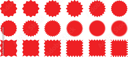 Set of red starburst with zigzag Price sticker sale sticker Red edge scallop edge shape Red zigzag edge scallop edge shape sunburst sticker silhouette scalloped  Starburst red sticker set