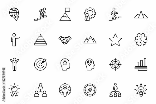 A confident bundle featuring people reaching goals and overcoming challenges in elegant single-line art. Great for leadership workshops, career tools, and empowerment brands.