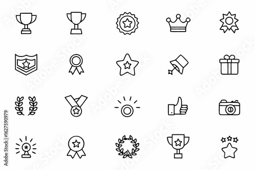 A rewarding bundle of sleek one-line illustrations capturing symbols of success and recognition. Perfect for certificates, digital badges, gamified apps, and motivational branding.