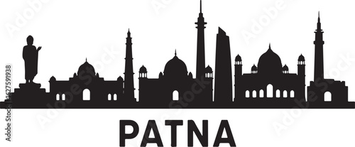 Vector art of patna city skyline silhouette, india, bihar, vector illustration of famous landmarks and tourist attractions isolated on white background isolated on white background