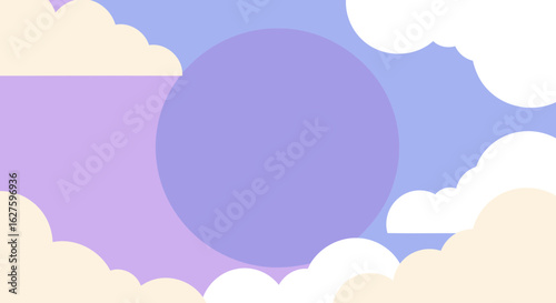 Pastel cloudscape with gradient sky. Abstract clouds in various pastel colors against a soft, shaded gradient background.
