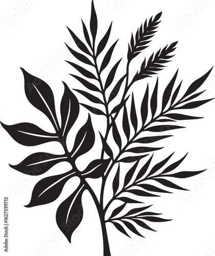 Elegant botanical silhouette, modern tropical leaf design