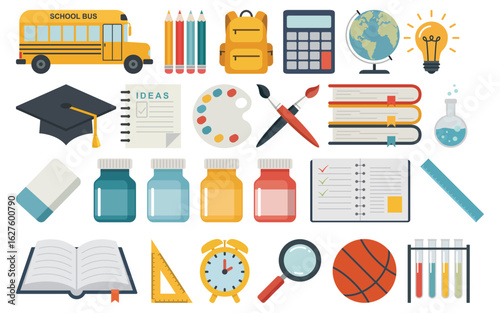 vector illustration of various school related icons