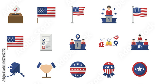 Election icons set featuring flags, voting symbols, and political themes