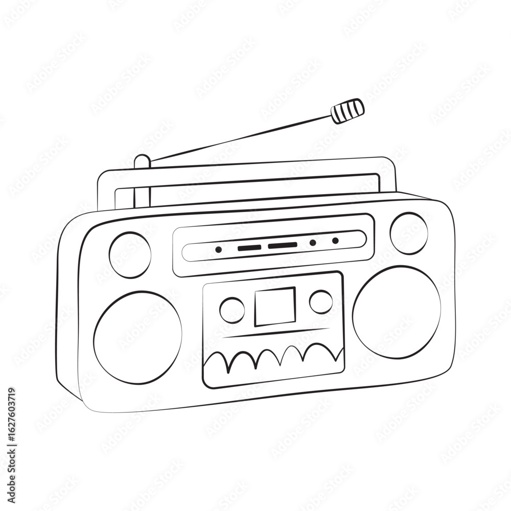 Fototapeta premium Retro Boombox Outline. Vintage Radio Cassette Player Vector Illustration
