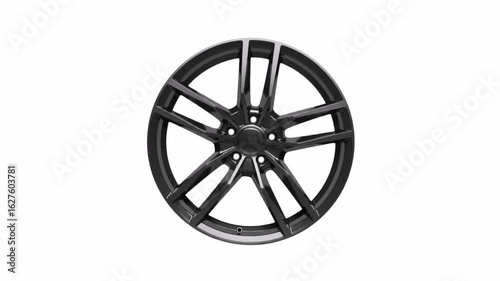 Black car alloy wheel isolated on white background. 4k animation video.