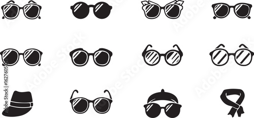 Schilderij op canvas Collection Of Sunglasses And Headwear Icons On White Background eyewear spectacl