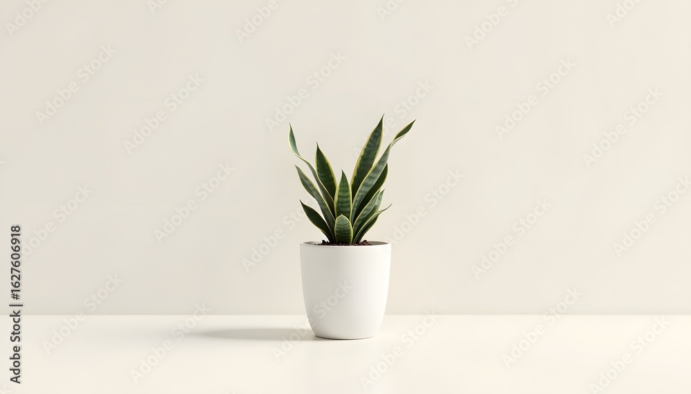 A photorealistic illustration depicts a snake plant, also known as mother in law's tongue, standing upright in a simple, cylindrical white ceramic pot A photorealistic illustration depicts a snake plant, also known as mother in law's tongue, standing upright in a simple, cylindrical white ceramic pot