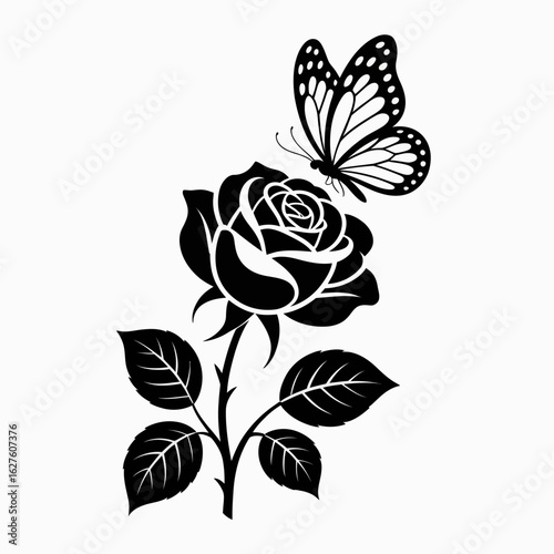  rose, butterfly, flower, design, vector, graphic, blackandwhite, illustration, nature, floral, romantic, butterflyart, natureart, floralart, natureillustration, elegance, butterflydesign, bloom, bota