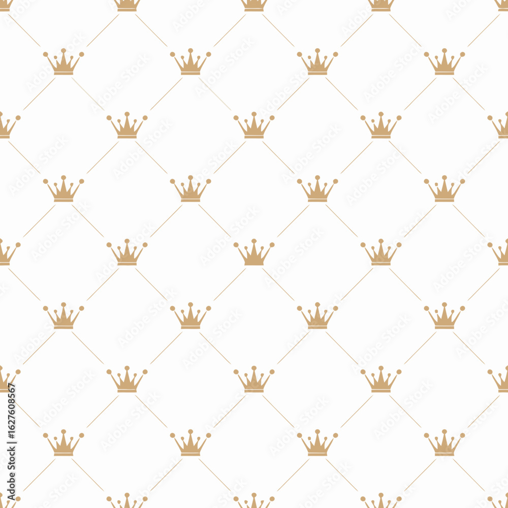 Naklejka premium crown, pattern, design, background, minimal, graphic, golden, elegance, royalty, symbol, decoration, repeating, vector, illustration, stylish, regal, luxury, aesthetic, simple, modern, trendy, seamle